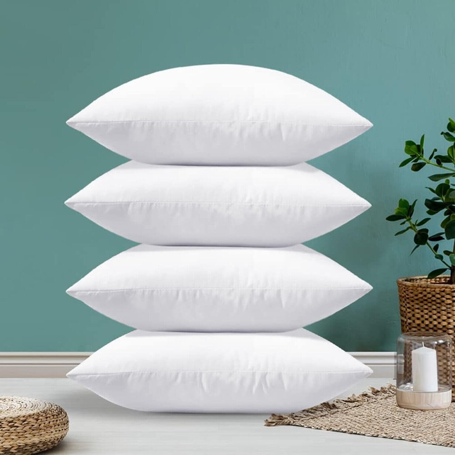 Northern Luxe Cushion Inserts Pads – Hollowfibre Scatters Inners for Bed and Sofa Couch Cushions - Pack of 4 - Quick Rebound bounce back Support - Hypoallergenic (24" x 24" inches / 60 x 60 cm)