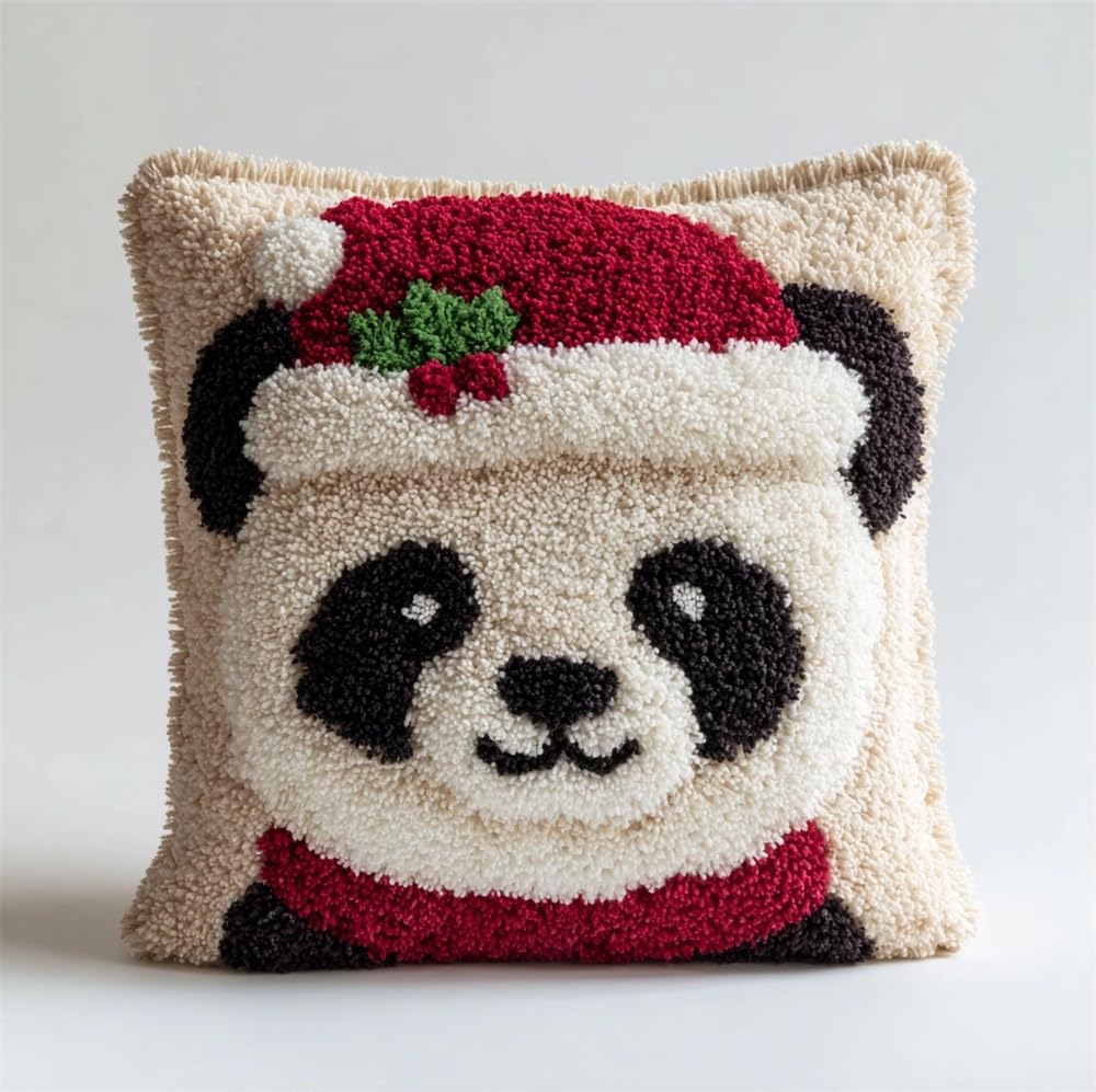 FWRTYCB Latch Hook Kits for Adults,Christmas Panda Pillow Sofa Cushion