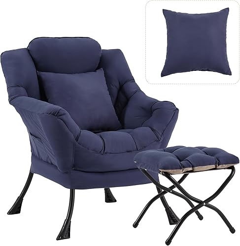 Silla perezosa grande con otomana, silla de lectura decorativa con una almohada, acogedora silla de salón con reposabrazos, sofá de ocio para sala