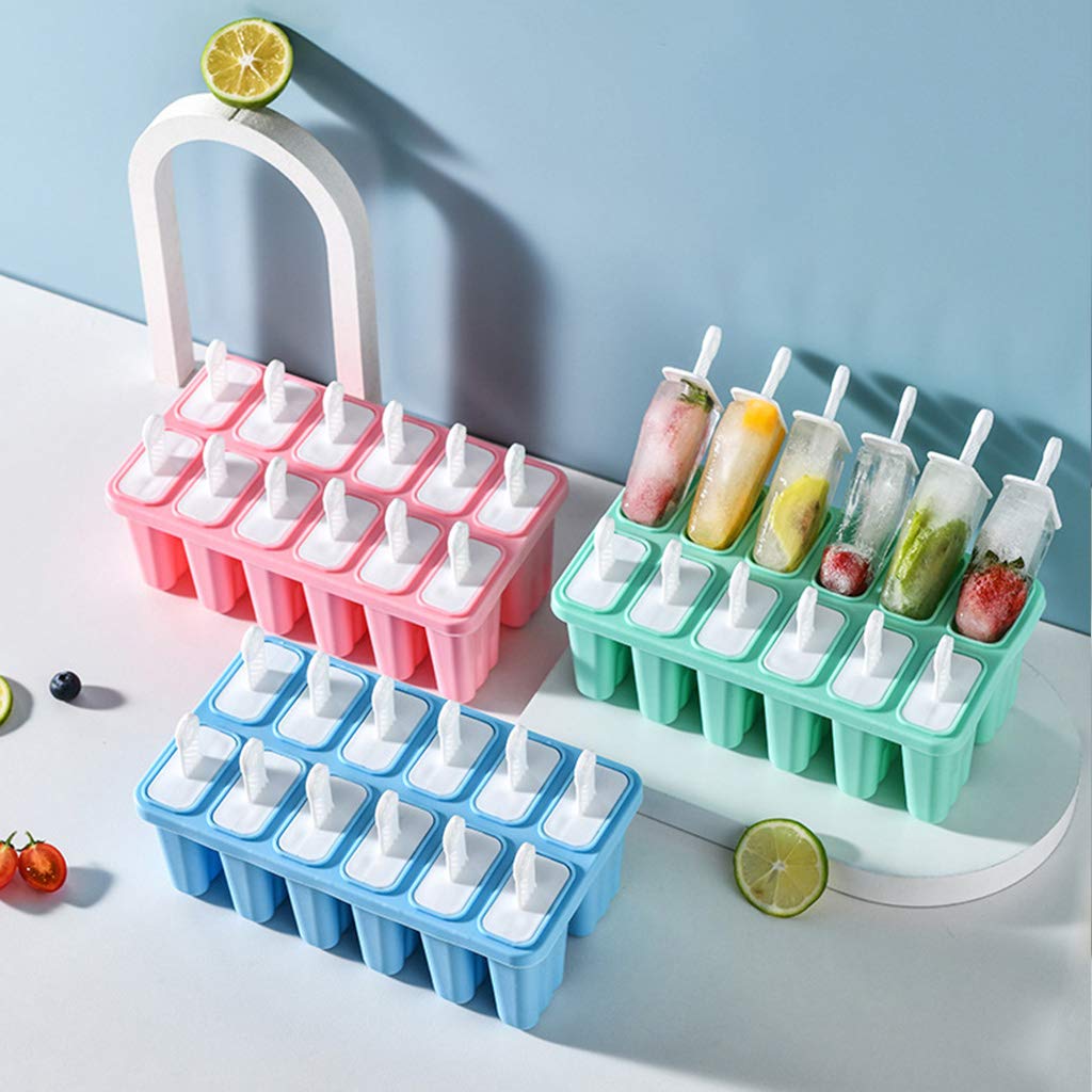 Molde de silicona for paletas 12 cavidades, moldes for helado, for el hogar, molde for hielo enrejado(Green)
