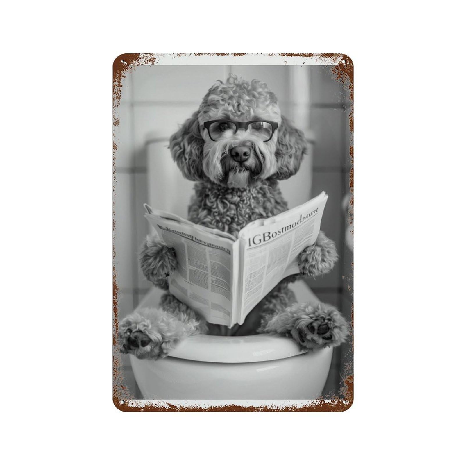 xiaoxiaoshen Funny Labradoodle Bathroom Dog Reading Newspaper Wall Decor Art Metal Tin Poster Modern Home Decor Art Home Bar Shop Decorations Vintage Sign 30x20cm