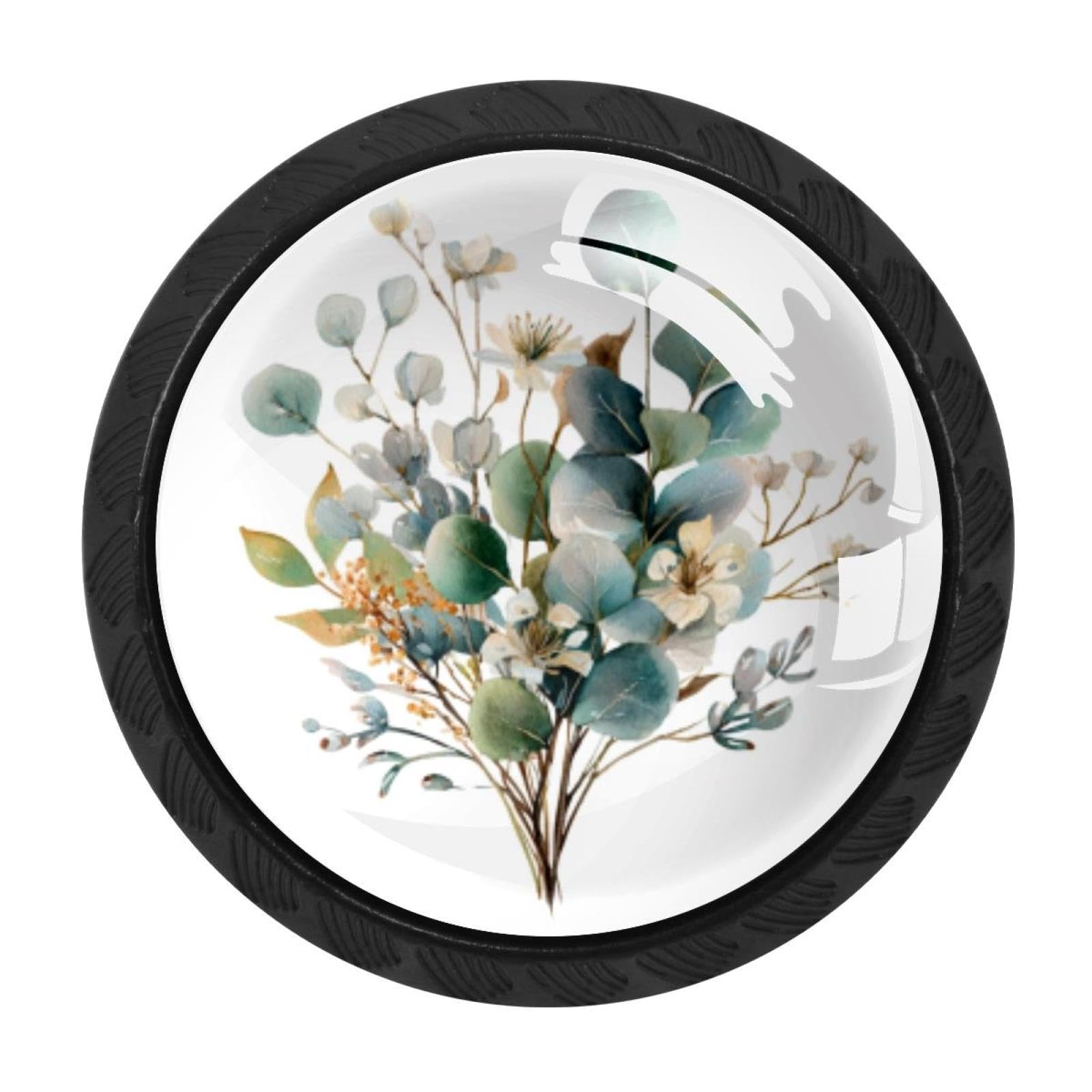 CHENZZZZ 4 Pieces Round Cabinet Knobs Rustic Dresser Knobs, Drawer Cupboard Wardrobe Cabinet Pulls Handles Hardware for Home Kitchen Furniture, Eucalyptus Leaves Branches (3)