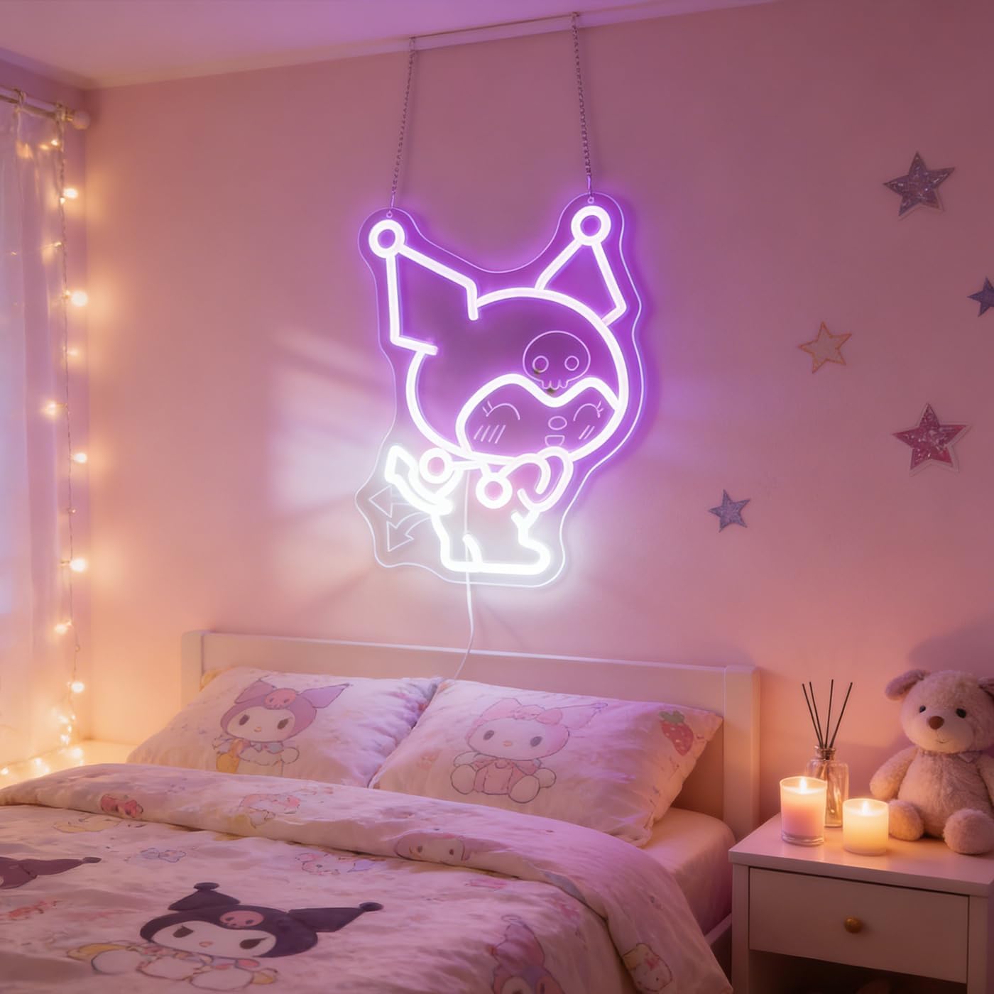 Cute Rabbit Anime Night Light - LED Wall Art for Girls Room, Kawaii Collection Display, Gaming Setup, Anime Fan Corner or Themed Party Decor, Dimmable USB, Gift for Girls Besties