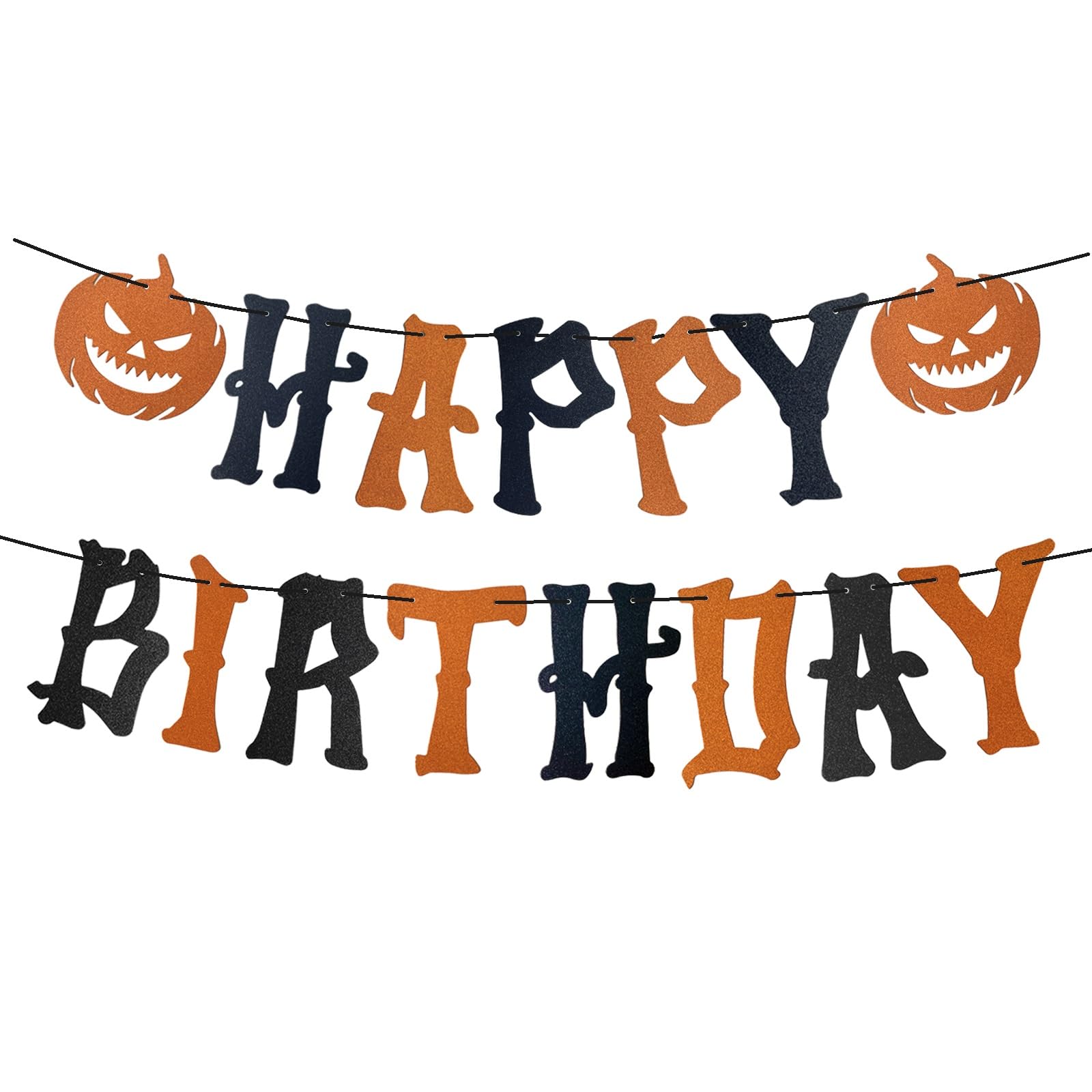 Glitzerndes Happy Halloween Banner Schwarz – Partydekoration Mit Buchstaben, Fledermaus & Kürbis