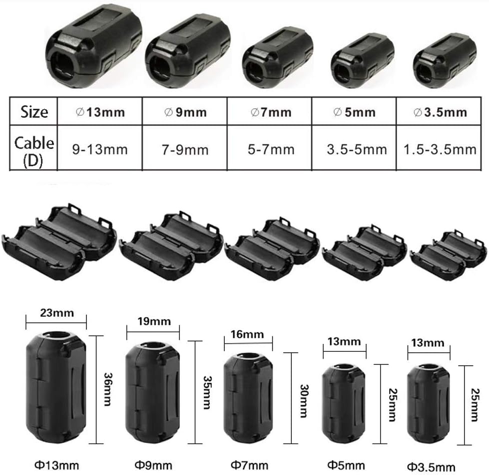 10pcs Clipon Ferrite Ring Core Bead RFI EMI Noise Suppressor High