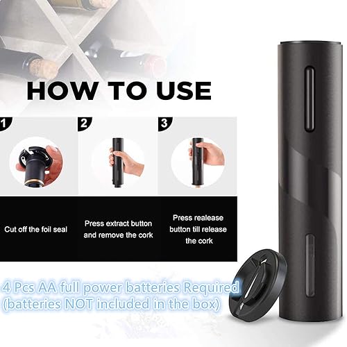 Miniatura 5 de Abuzhen Abridor de vino eléctrico, funciona con pilas, abridor de vino automático inalámbrico eléctrico con cortador de lámina, abridor de botellas