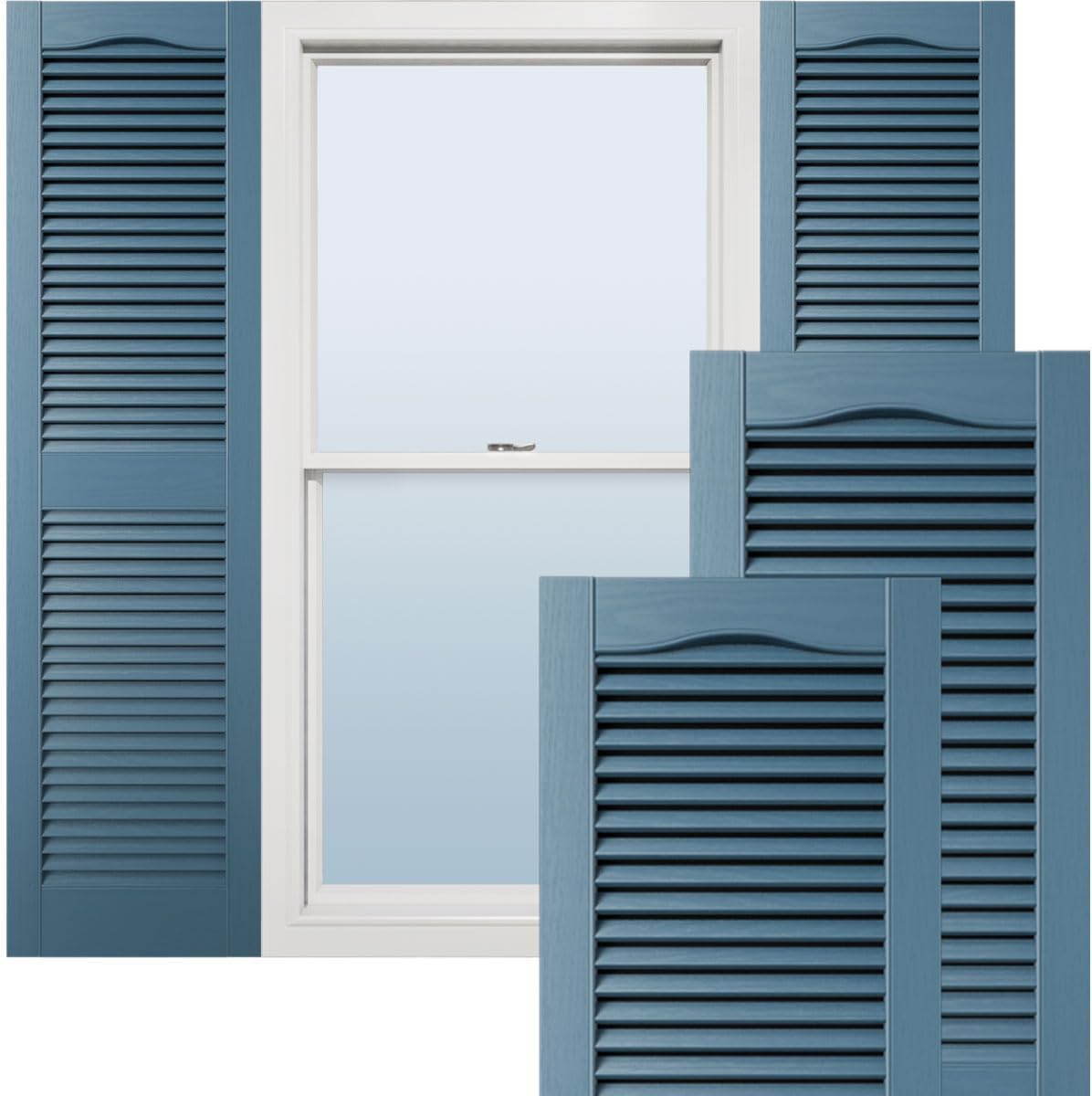 Ekena Millwork Lifetime Vinyl LL1S12X03600CB Standard Cathedral Top Center Mullion, Open Louver Vinyl Shutters, w/Installation Shutter-Lok's & Matching Screws (Per Pair), 12'W x 36'H, Classic Blue 12-in. W x 36-in. H 036 - Classic Blue