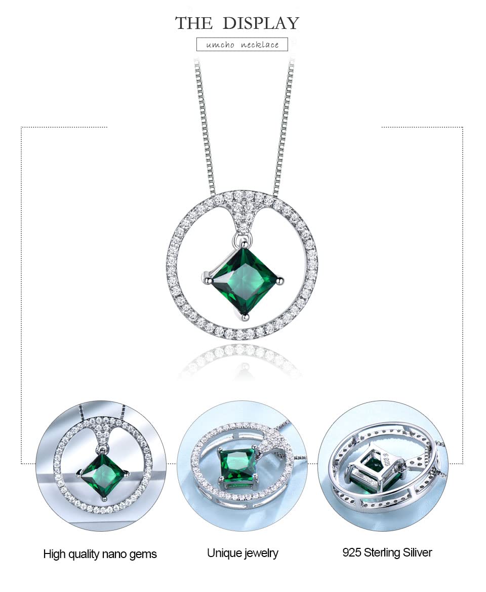 DAOMEI Collar con Colgante De Piedras Preciosas Verdes Redondas De Plata De Ley 925 para Chica Romántica, Regalos De Cumpleaños para Mujer, Joyería Fina