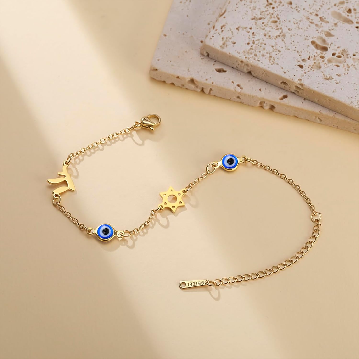 Evil Eye Bracelet for Women Stainless Steel Star of David Chai Bracelet Dainty Adjustable Jewish Protection Lucky Charm Jewelry for Daily Wear Hanukkah Gift - Image 8