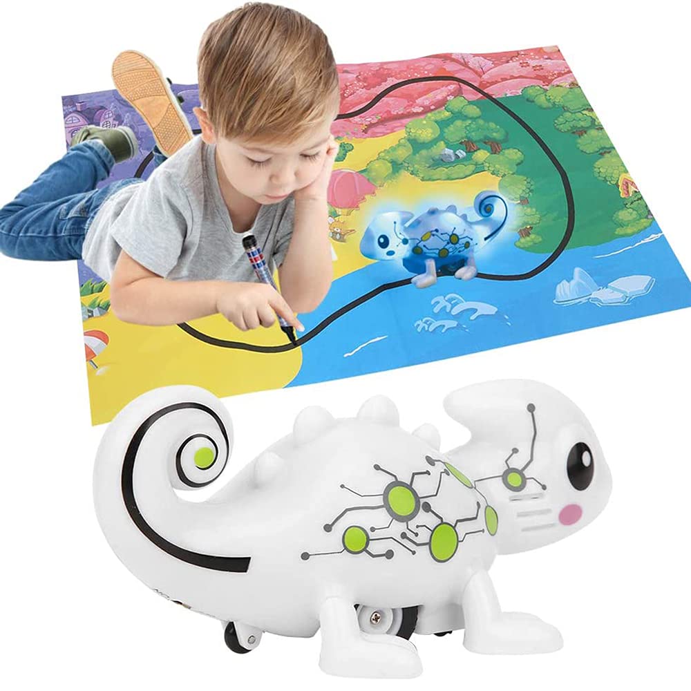 Inductive Color Changing Chameleon Follow The Black Line with Rechargeable Battery, Sound, Light, and Colorful Playmat