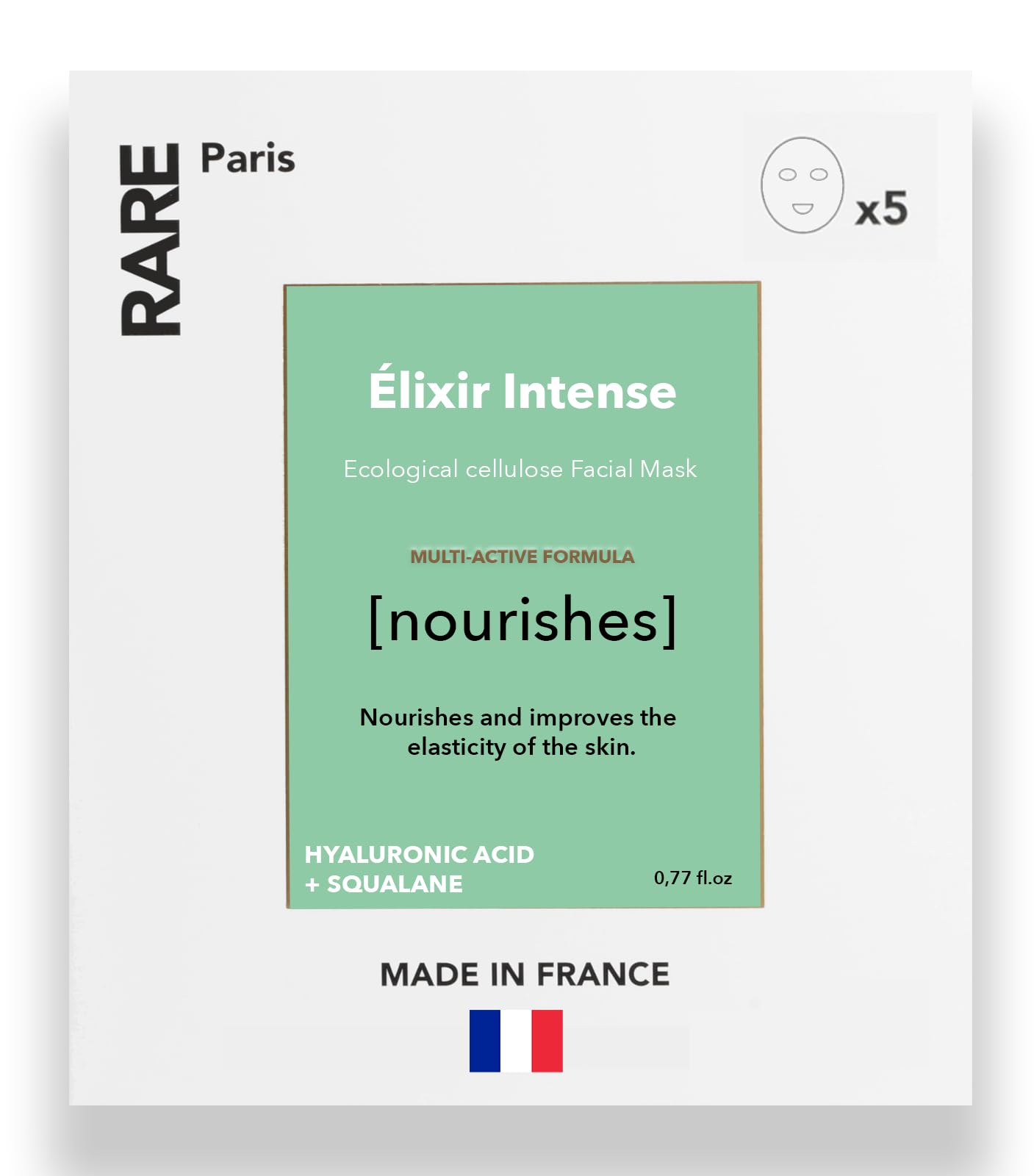 Élixir Intense - Nourishing Facial Sheet Mask - Hydrating & Brightening - With Hyaluronic Acid & Squalene - Nourishing, Firming & Revitalizing - Multi-Active Serum Formula - 5 Pack