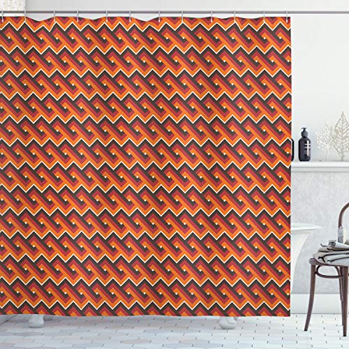 ABAKUHAUS rétro Rideau de Douche, Onduleux Zig zag, Tissu Ensemble de Décor de Salle de Bain avec Crochets, 175 cm x 180 cm, Multicolore