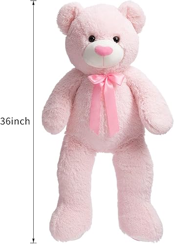 Miniatura 4 de HollyHOME Oso de peluche gigante de peluche grande con corazón rojo para novia y niños, juguete de regalo de vacaciones, 36 pulgadas, rosa