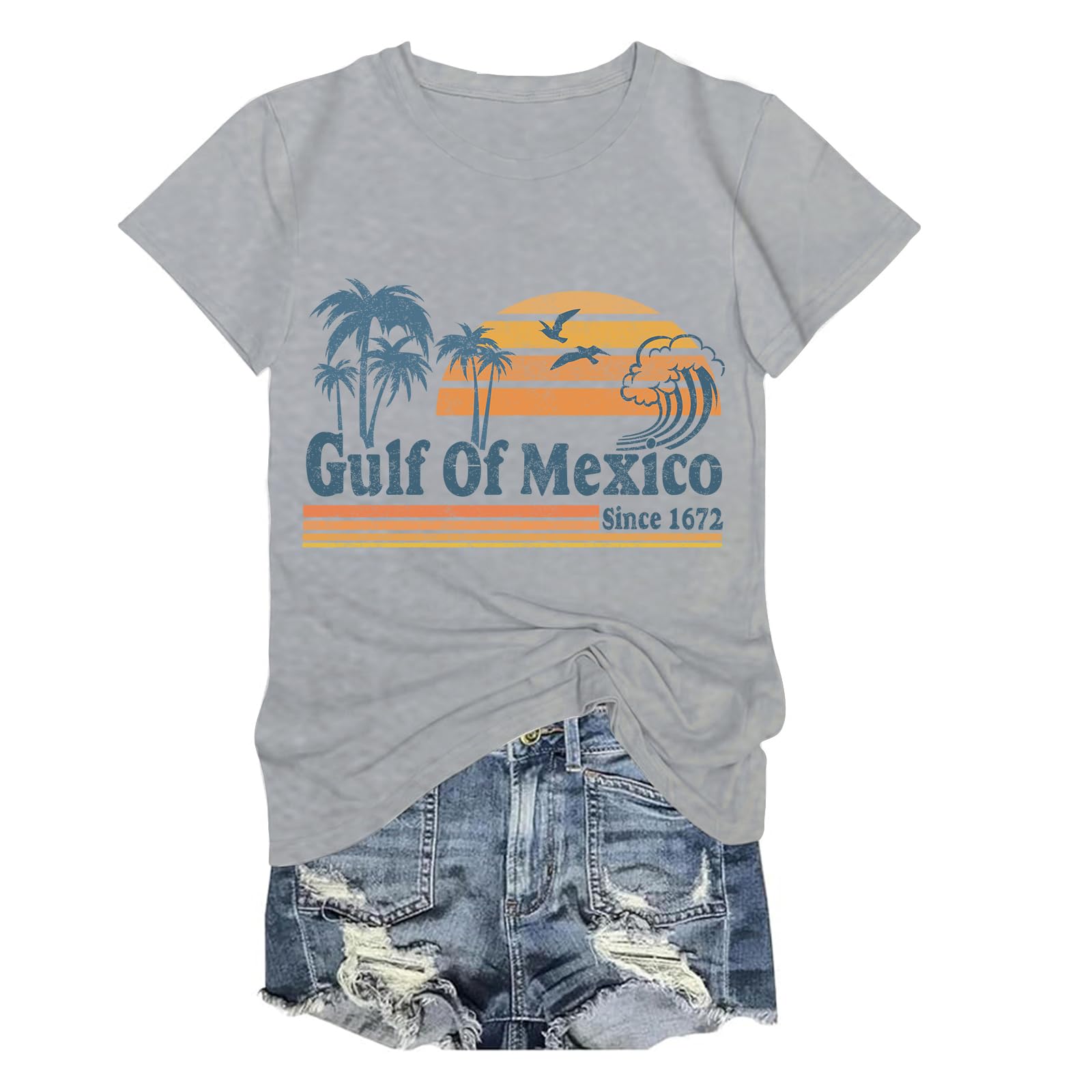 Gulf of Mexico T Shirt Graphic Gulf of Mexico Shirts for Women Retro Beach Tee Tops