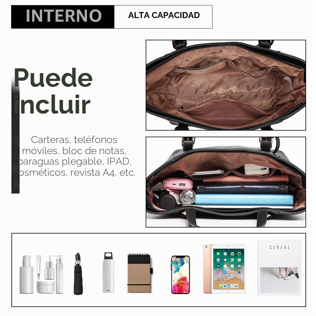 Miss Lulu Bolsos de Mujer,Bolsos Totes para Mujer-Gran Capacidad Versátiles y Estilizados Ideales para Oficina Compras Colegio Viajes Cortos y Uso Diario