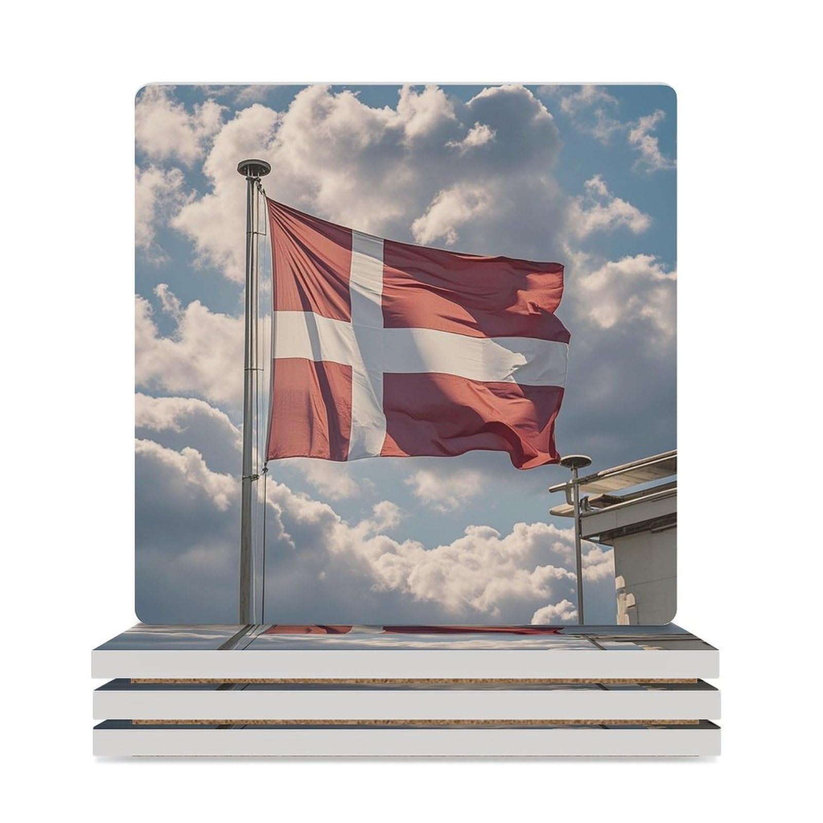 Dessous de verre céramique isolant avec base liège抗热 anti-rayure motif Danemark