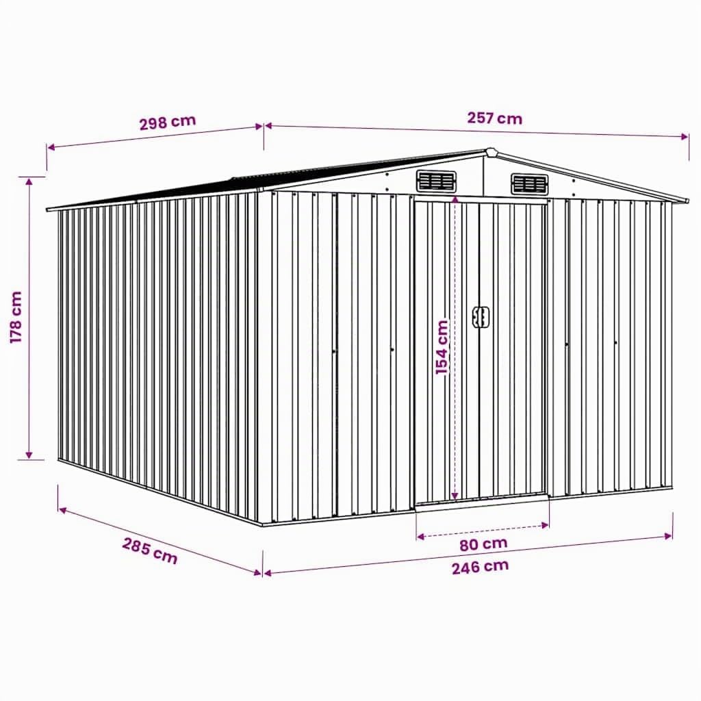 vidaXL Abri de Jardin 257x298x178 cm Métal Anthracite Terrasse Cabane à Outils