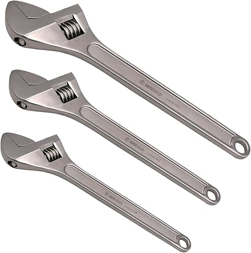 Miniatura 15 de WEDO Juego de 5 llaves ajustables de acero inoxidable, llaves ajustables, mandíbulas fresadas de precisión para máxima potencia de agarre
