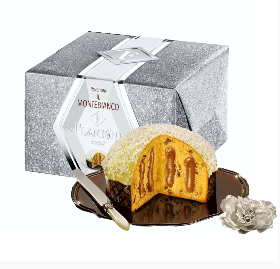 FLAMIGNI 1930Italian Speciality Panettone Filled With Chestnuts Cream Marron Glace' - White Chocolate and Meringue | Sparkling Hand-Wrapped Gift Box, 1 kg