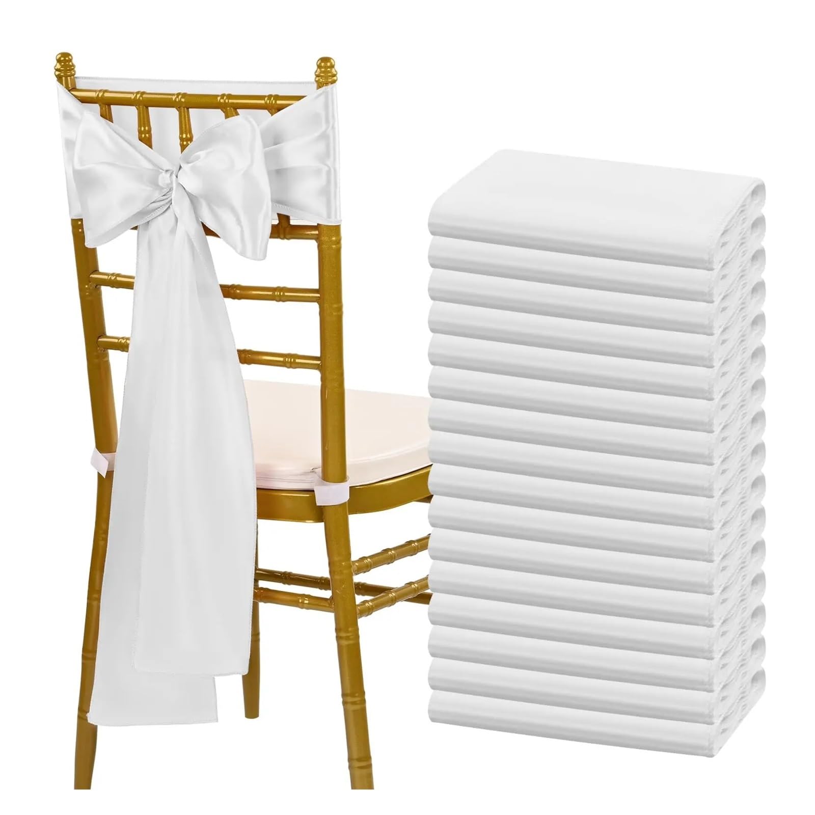 Stuhl Deko Hochzeit 16Pcs Satin Chair Sashes Ties, Bows Chair Cover Back Tie Supplies for Wedding Reception Events Banquets Party, Chairs Decoration(White)