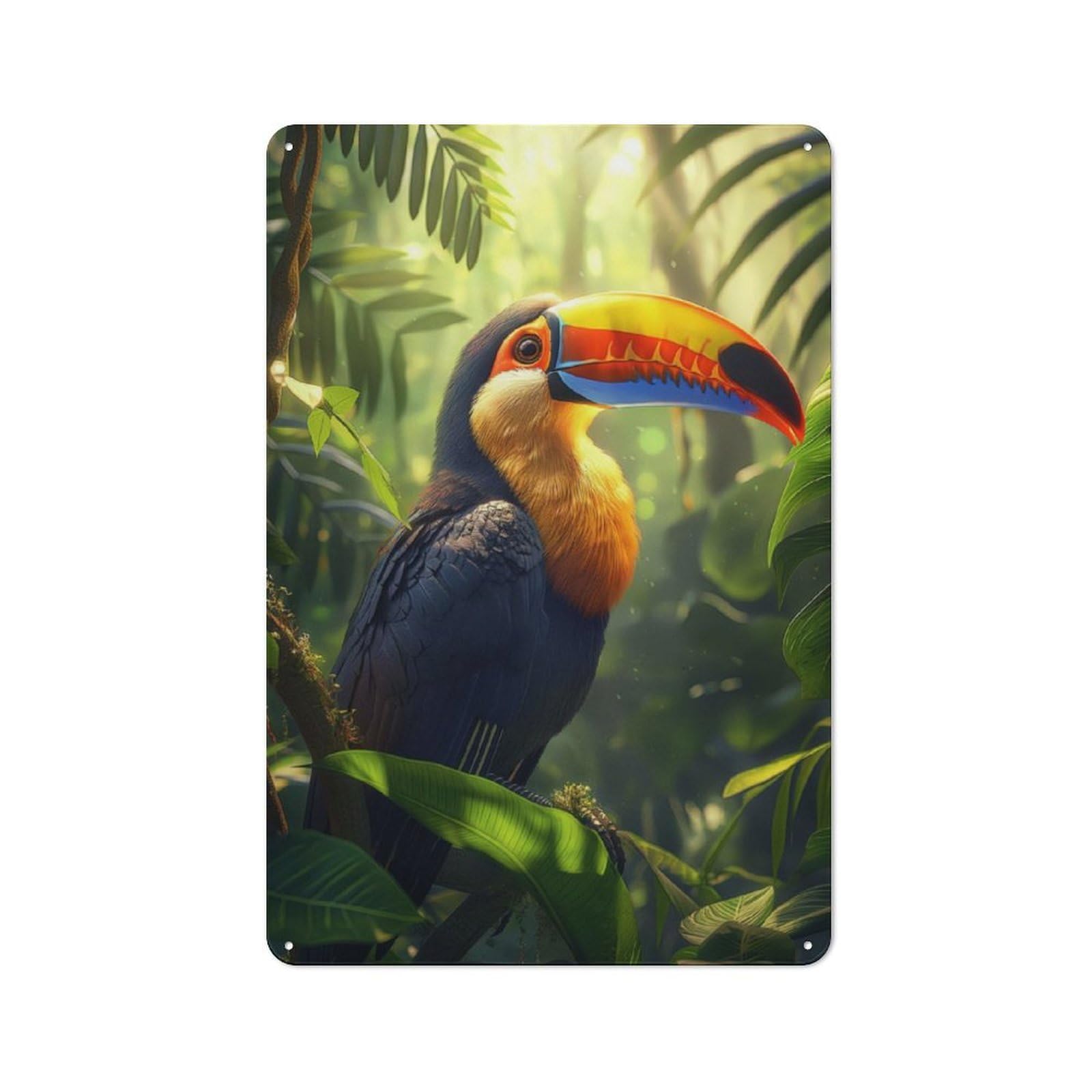 Junmoney Toucan In Rainforest Tin Wall Plaque 30X20cm With For Workshop Wall, Suited To Workshop Decor Fans, For Retro Home Interiors