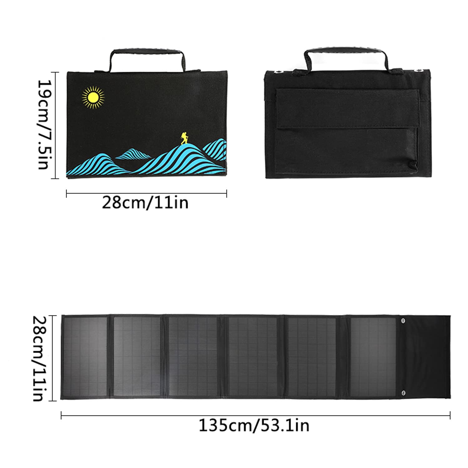 Dispositif de Charge Solaire Pliable Portable, kit de Chargeur Solaire, Sac Pliable pour Panneau Solaire 100 W, Sortie USB + DC, Plus de Puissance, Design Compact, pour Le Camping, la randonnée