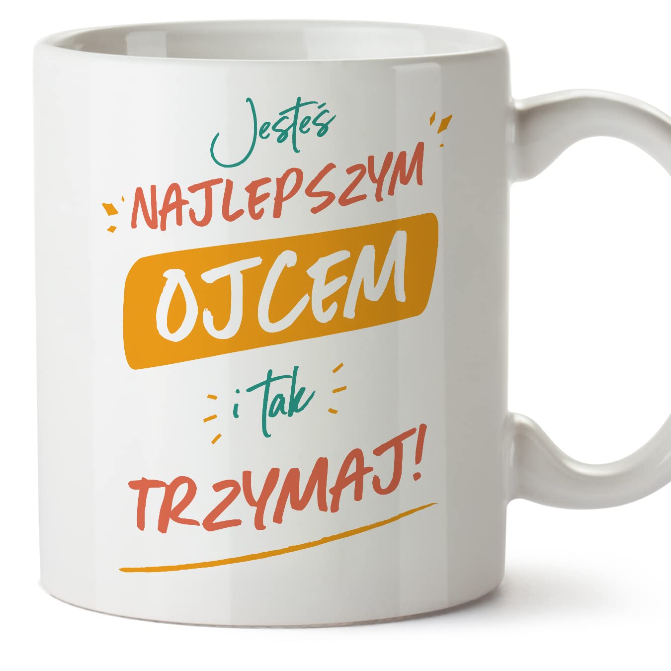 MUGFFINS Father/DAD Mug - in Polish - Jesteś najlepszy tak trzymaj - Funny Gift for Father's Day - Ceramic 11oz Mug