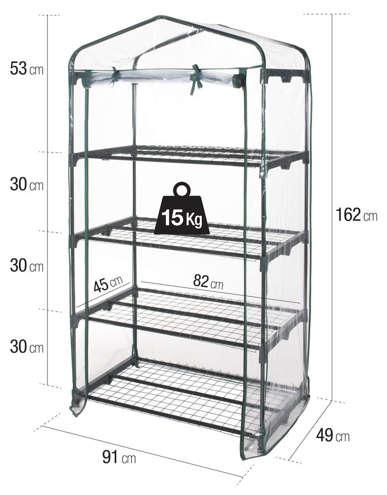 VERDELOOK Serra a 4 Ripiani in Acciaio Verniciato con Telo in PVC, 91x49x162 cm