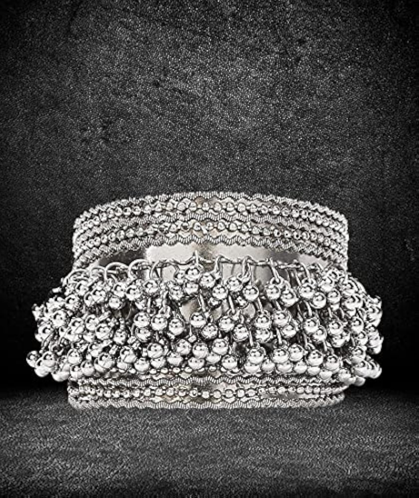 Women's Afghani Oxidised Silver Ghungroo Adjustable Bracelet