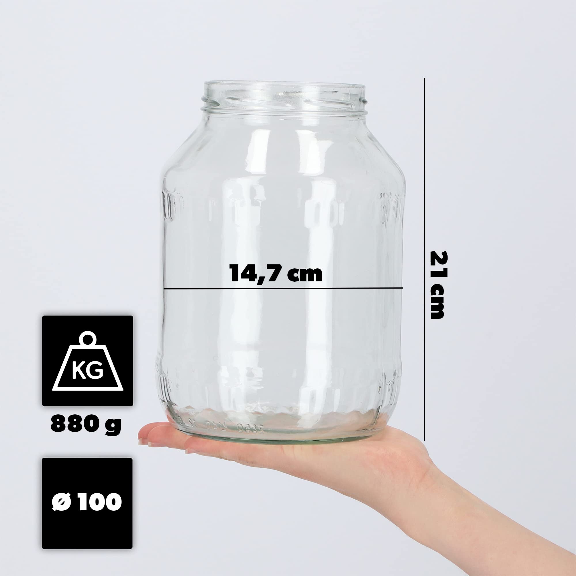 KADAX Weckgläser 2,5L, Einmachglas zum Einlegen, fi100 mm, 12 Stück, Weiß Deckel
