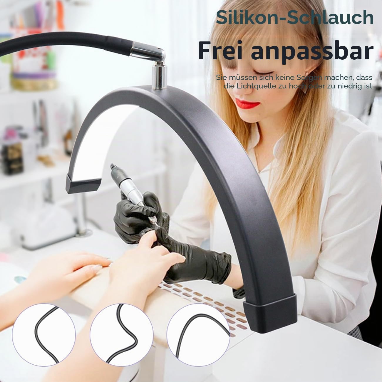 ayex LED Bogenleuchte Tischlampe mit Klemme dimmbar 3200K–5600K 1400 Lumen flexibel drehbar augenschonend für Kosmetik Nageldesign Tattoo Studio HD-P3