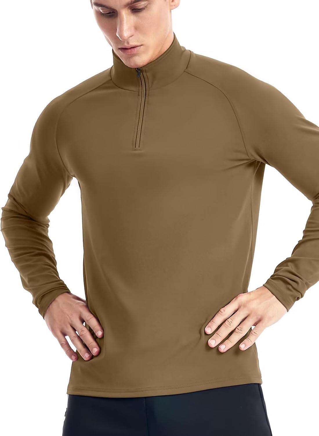 Zengjo 1/4 Zip Pullover Mens Running Shirt Long Sleeve - Image 2