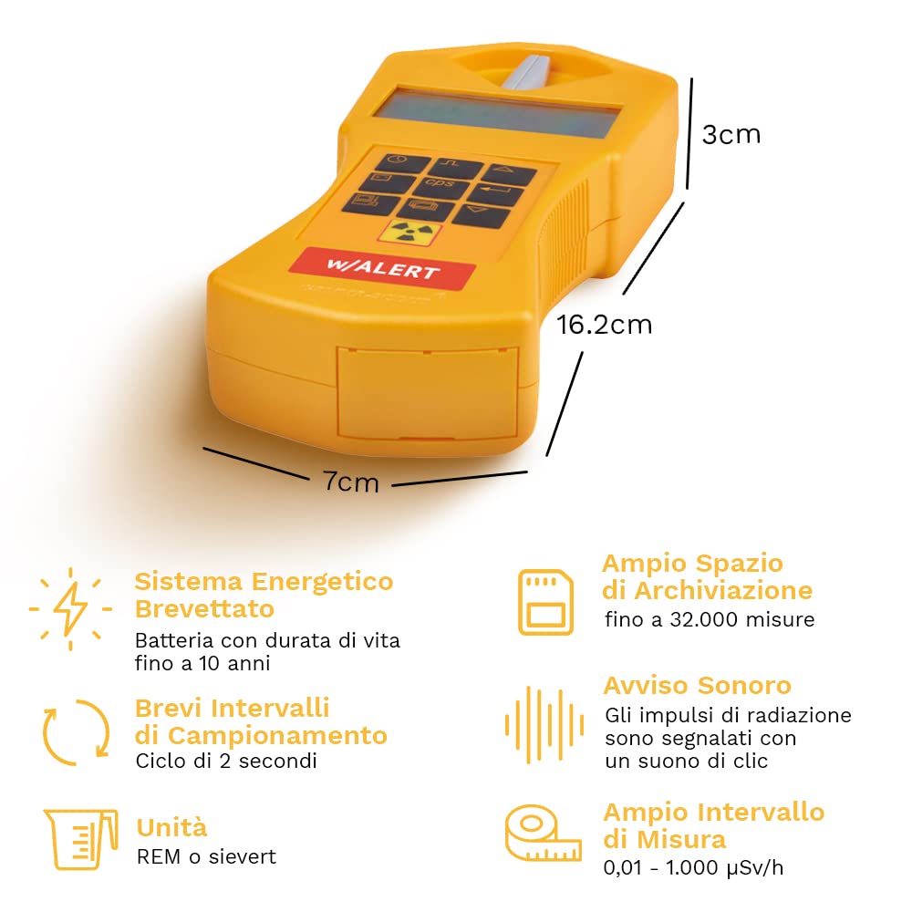 Alert | Contatore Geiger per la radioattività, segnale acustico di allarme, uso come dosimetro personale, interfaccia USB e software di analisi dei dati