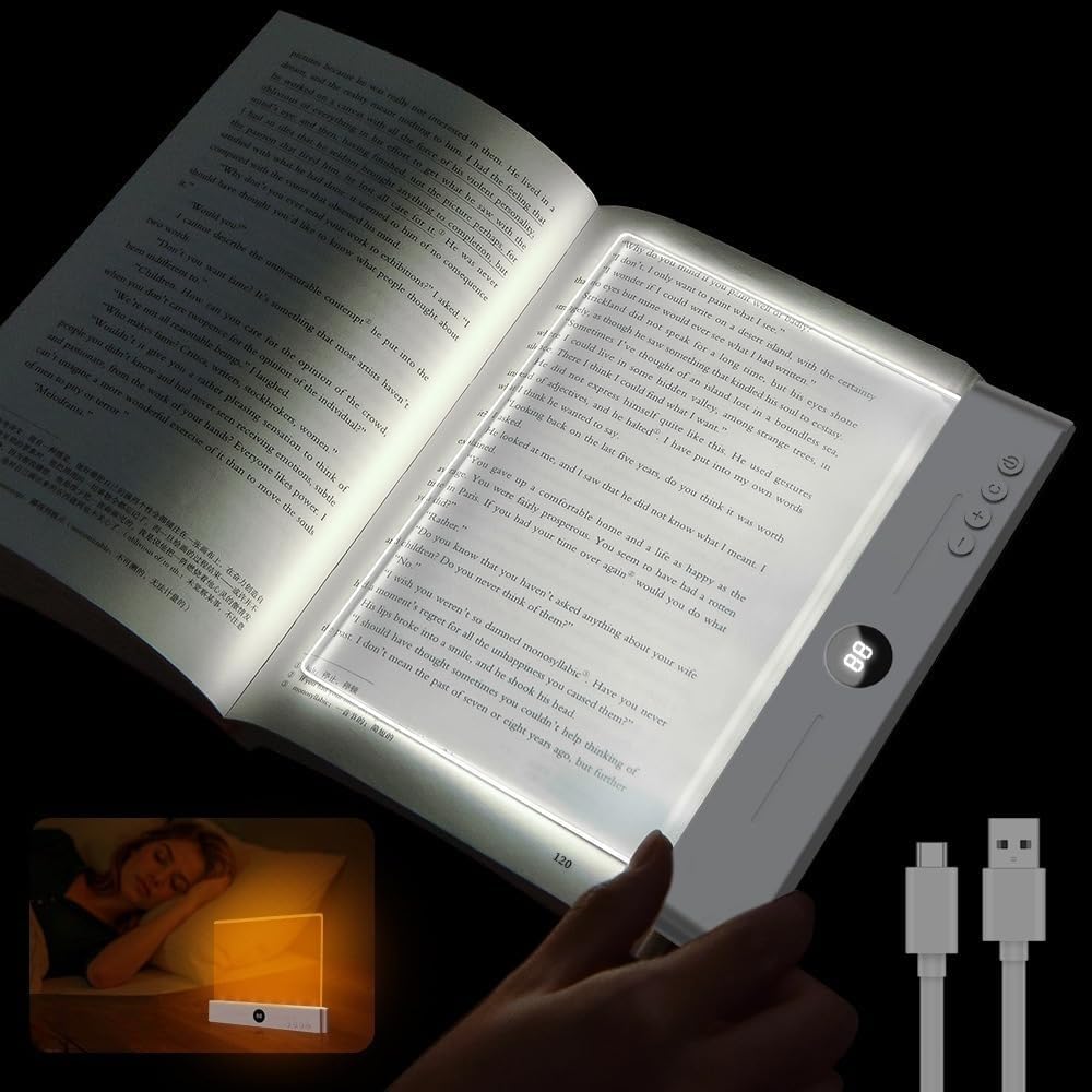 LED Reading Flat Book Light Light Night with 3 Colors Reader Book Lamp Bedside Lamp Decoration Gift for Reading in Bed (White)