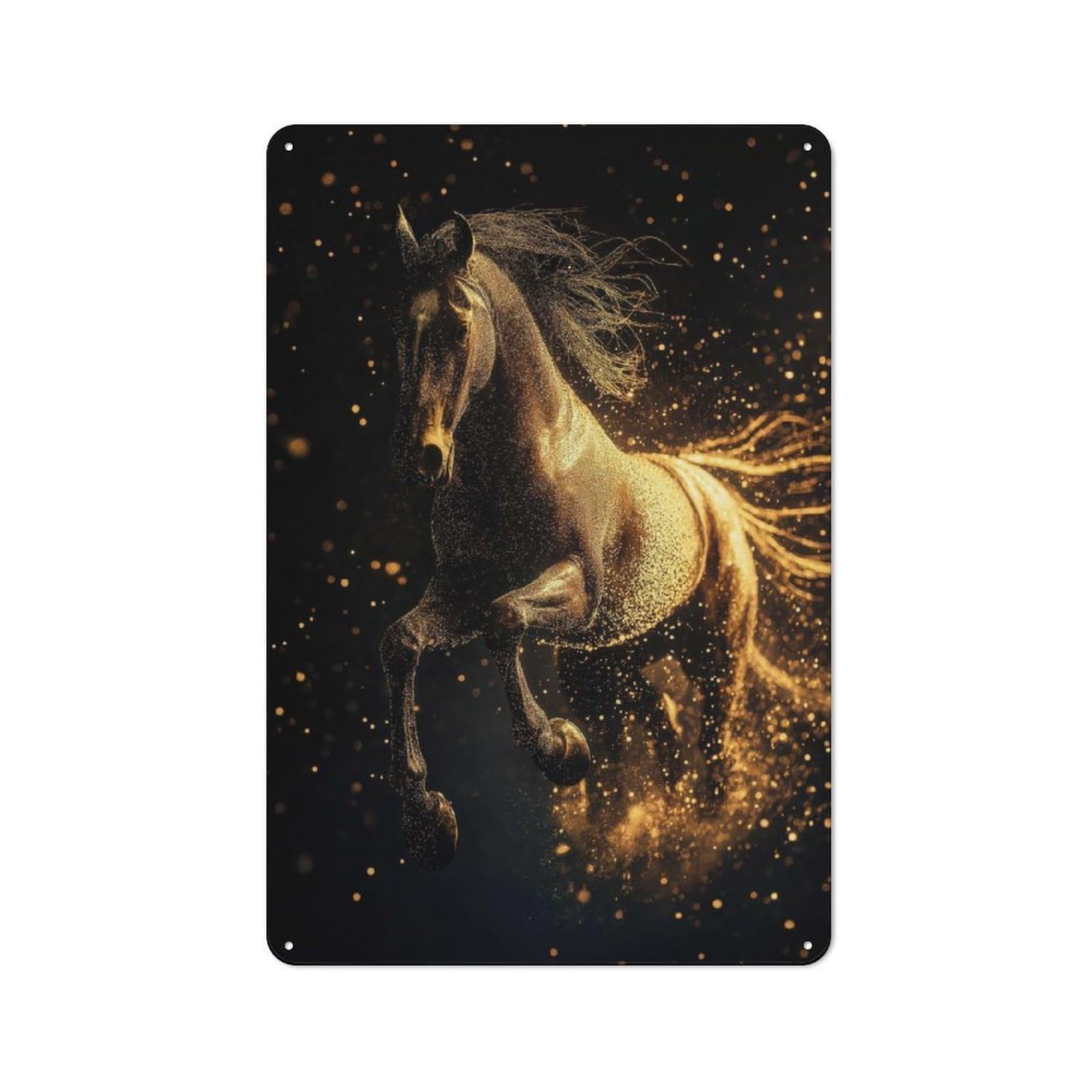 Junmoney Golden Horse In Motion Metal Wall Sign 30X20cm Featuring For Workshop Wall, For Makers And Diy Enthusiasts