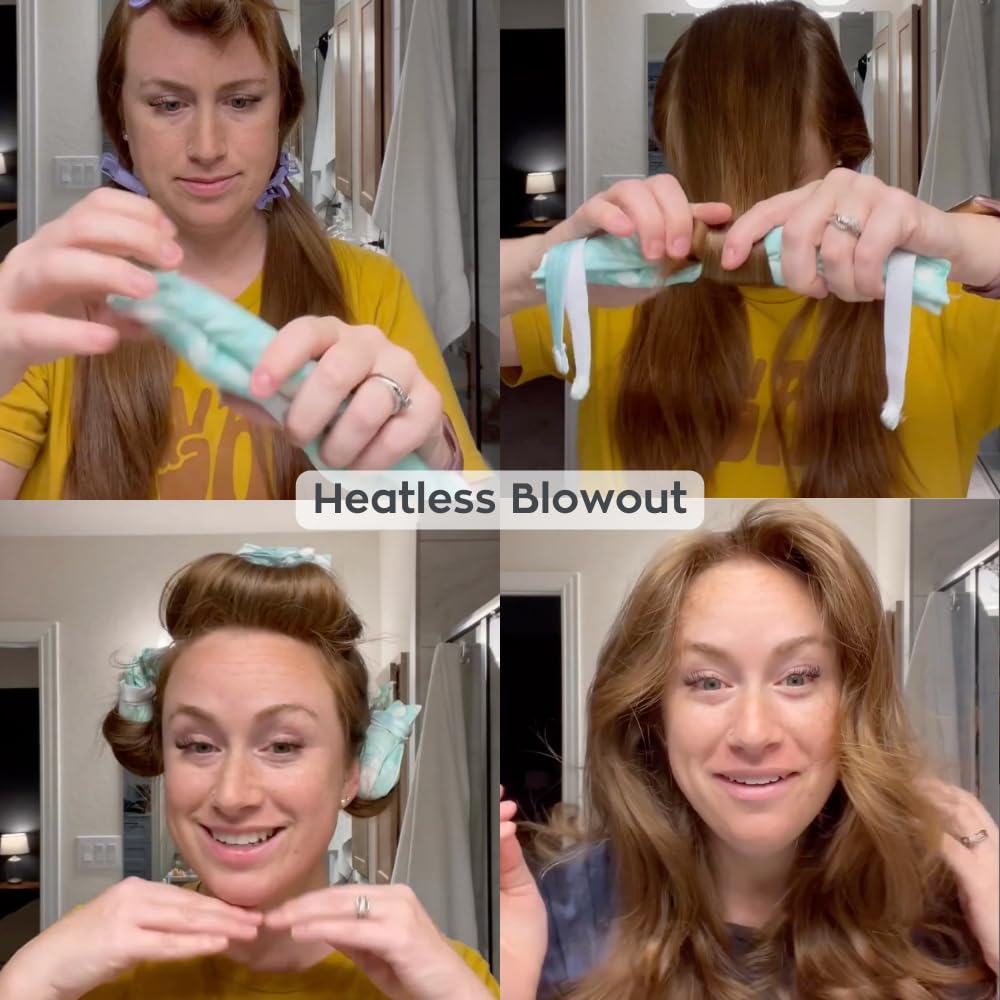 Octocurl Flexi Curlers - Heatless Blowout Rods for Overnight Curls - Flexi Rod Set for Natural Hair - Set of 6 (Satin - Paisley's Pink)