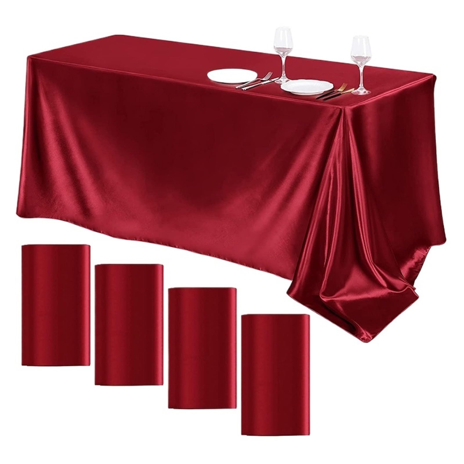 LOPJGGYF Rectangle Satin Tablecloth Wedding Table For Party Birthday Events Banquet Decor Home Dinner Tablecloths Decors for Wedding Banquet Party Events(Wine red,145X335CM)