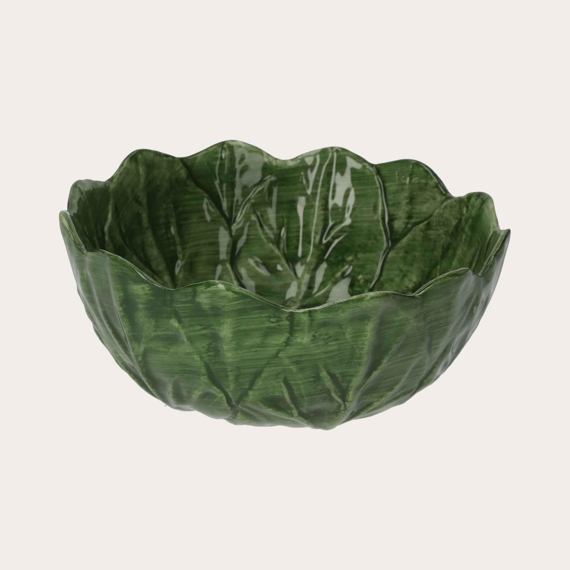 Keyhomestore- Ciotola a forma di insalatiera Verza di colore verde, in Ceramica Italiana Artistica Decorata a Mano Made in Italy - Diametro 21 cm. Insalatiera, Accessorio per la tavola.