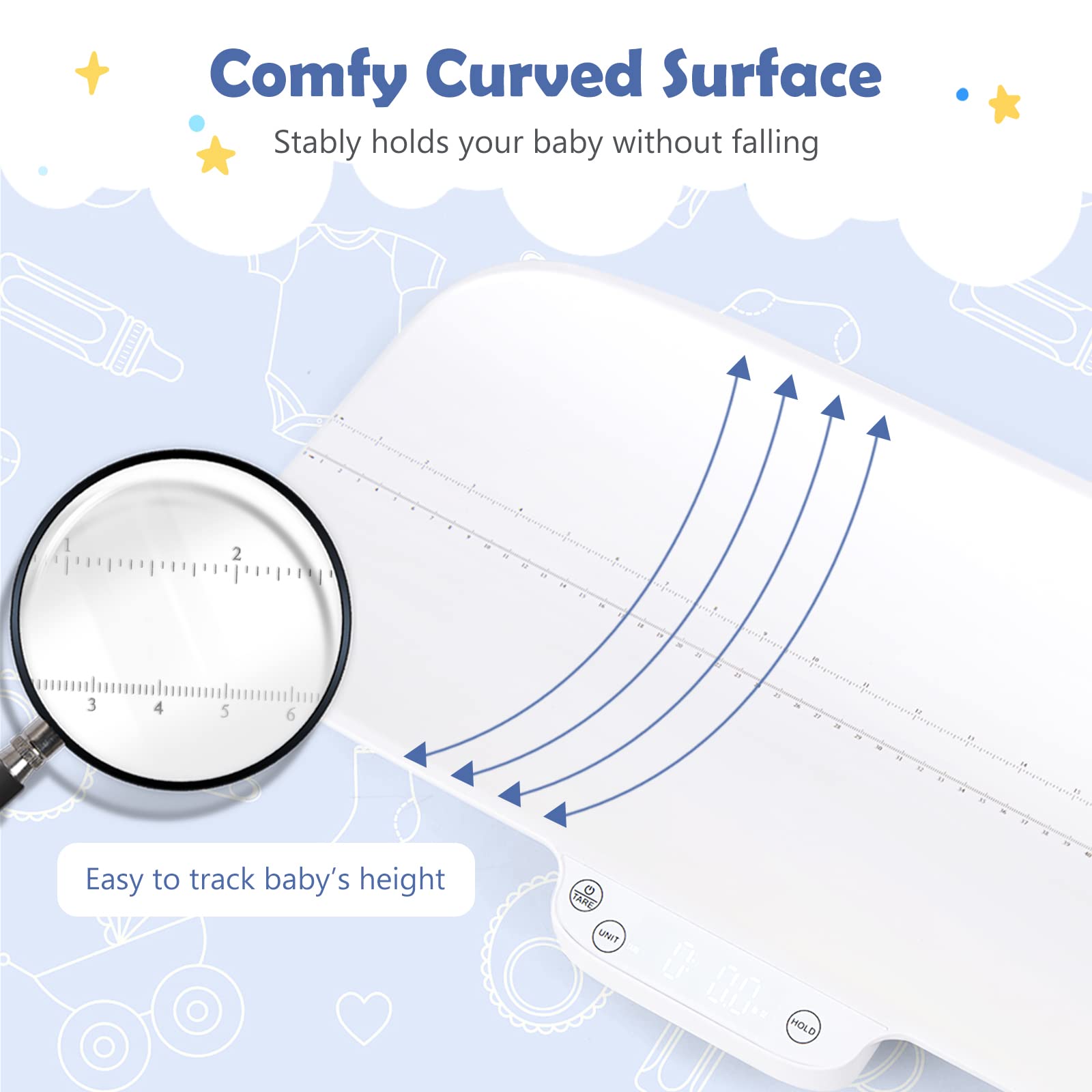 LIFEZEAL Pesabebés, Báscula digital para bebés y mascotas, báscula infantil con escala de 60 cm, tara, bloqueo automático del peso, 4 unidades de peso a elegir, 30 kg de capacidad