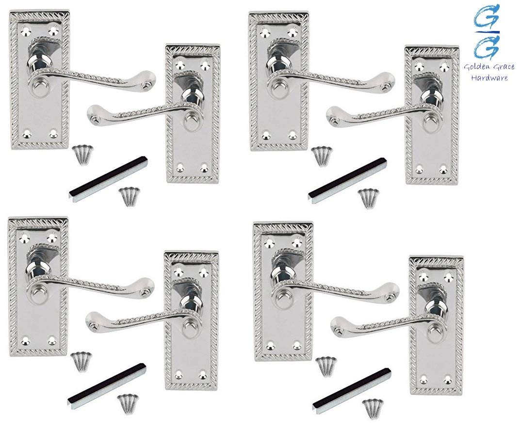Golden Grace Georgian Lever Latch Polished Chrome Door Handle 107 X 48Mm 4 Pack