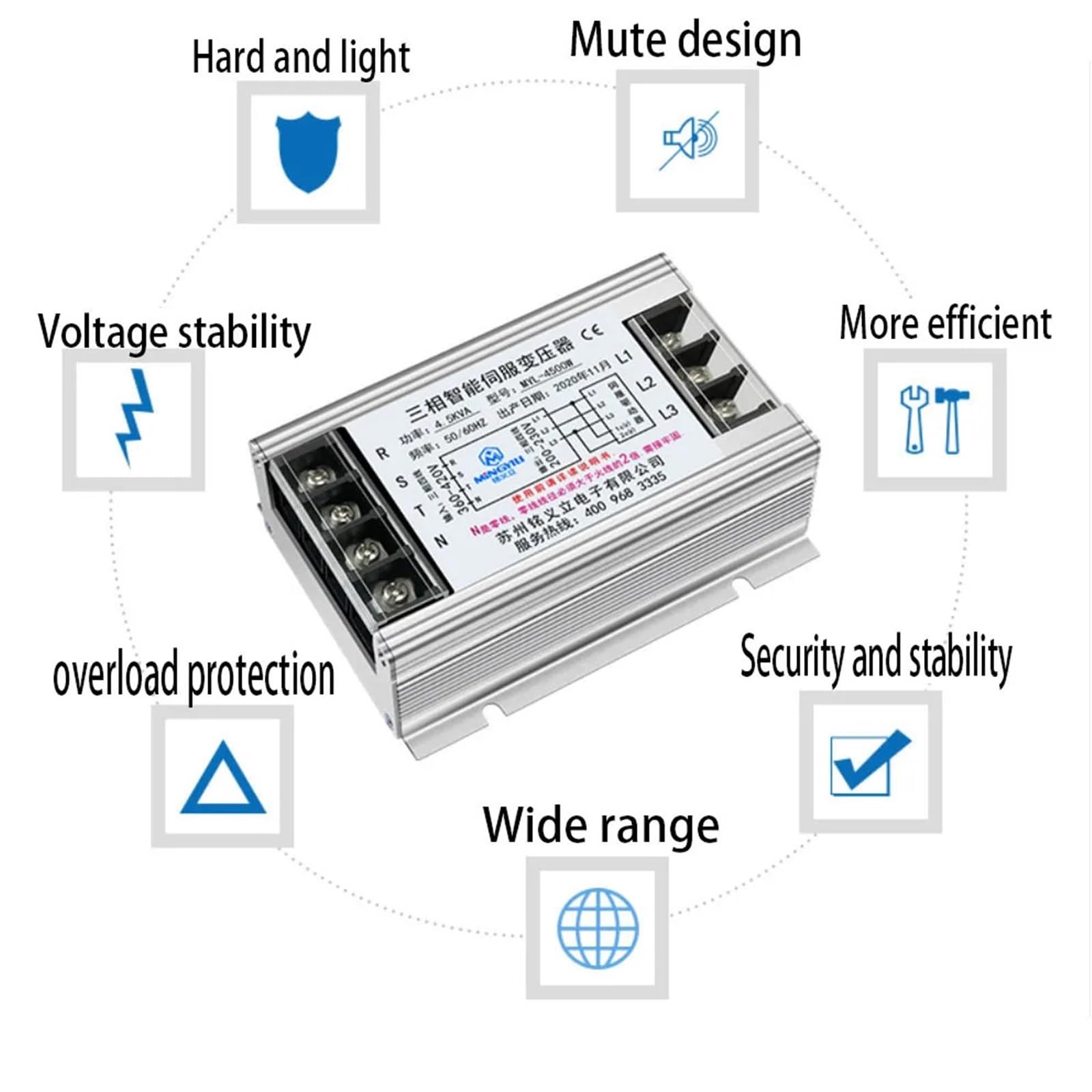Transformador de Aislamiento servo electrónico Inteligente trifásico Transformador 1.5KVA380 220 MYL-1500W