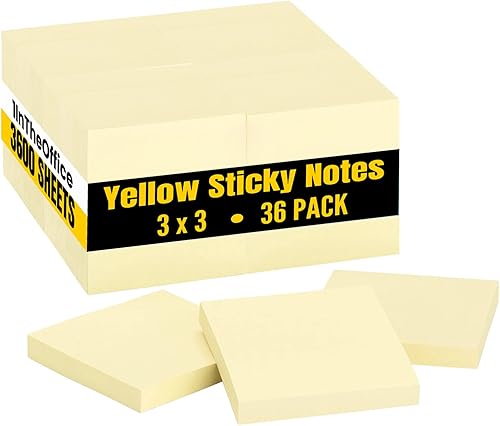 Miniatura 10 de 1InTheOffice Notas adhesivas amarillas, notas adhesivas de 3 x 3, notas adhesivas autoadhesivas 18paquete  100 hojaspaquete