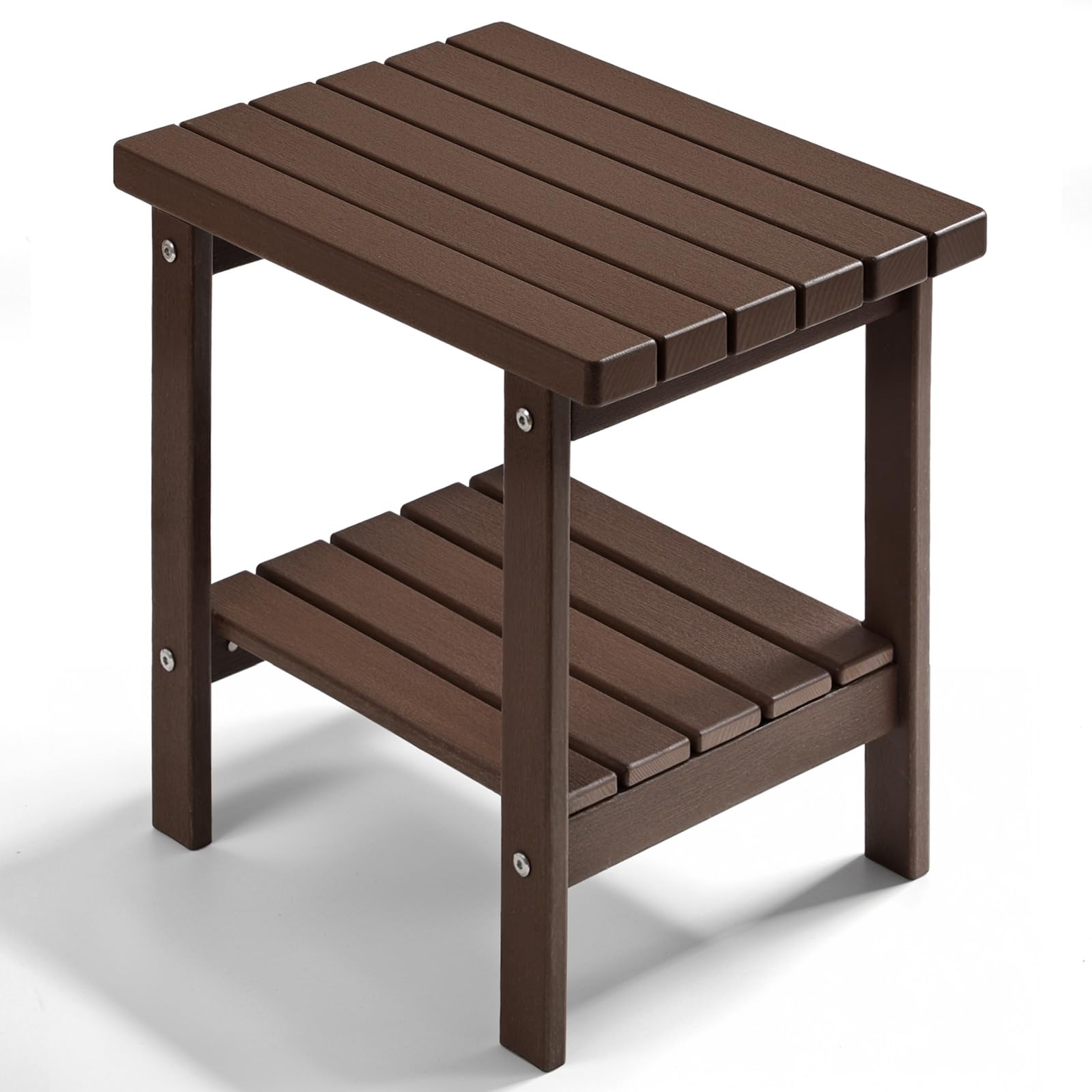 PASAMIC 2-Tier Adirondack Square Side Table, 17" HDPE Outdoor Side Tables, Weather Resistant End Table for Patio, Backyard, Pool, Indoor Companion, Beach, Easy Maintenance (Brown)