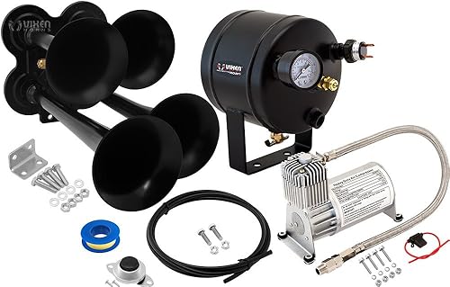 Vixen Horns Kit de bocina de tren para camiones/coche/semi. Sistema completo a bordo: compresor de aire de 150 psi, tanque de 0.5 galones, 4