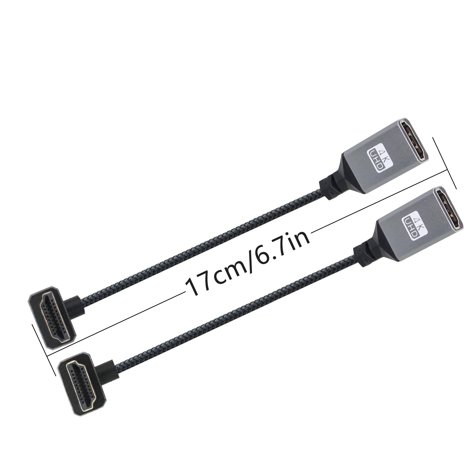 RIIEYOCA Cavo HDMI 2.0 A 90 Gradi, 0,56m, 4K@60Hz, 18Gbps, Intrecciato, 2 Pezzi, Connettori Oro, Per Spazi Stretti - 4