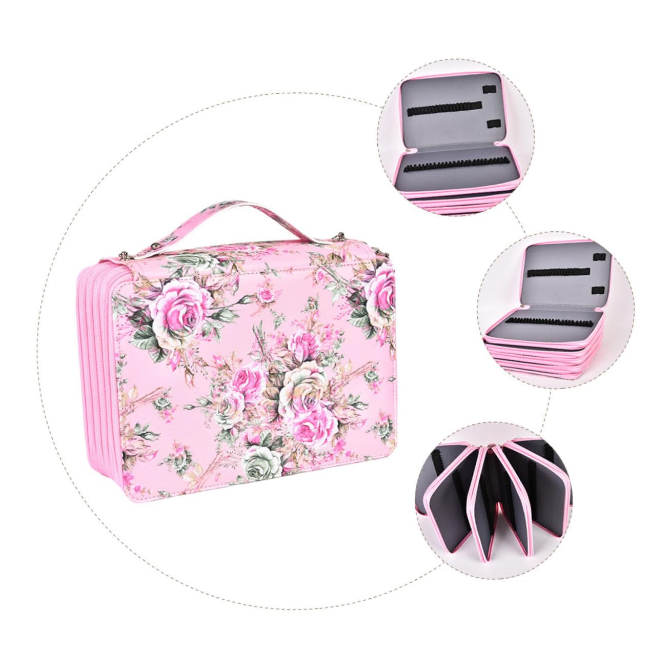 SHINEOFI Mehrlagiges Federmäppchen mit 252 Fächern, Rosa, mit Tragegriff