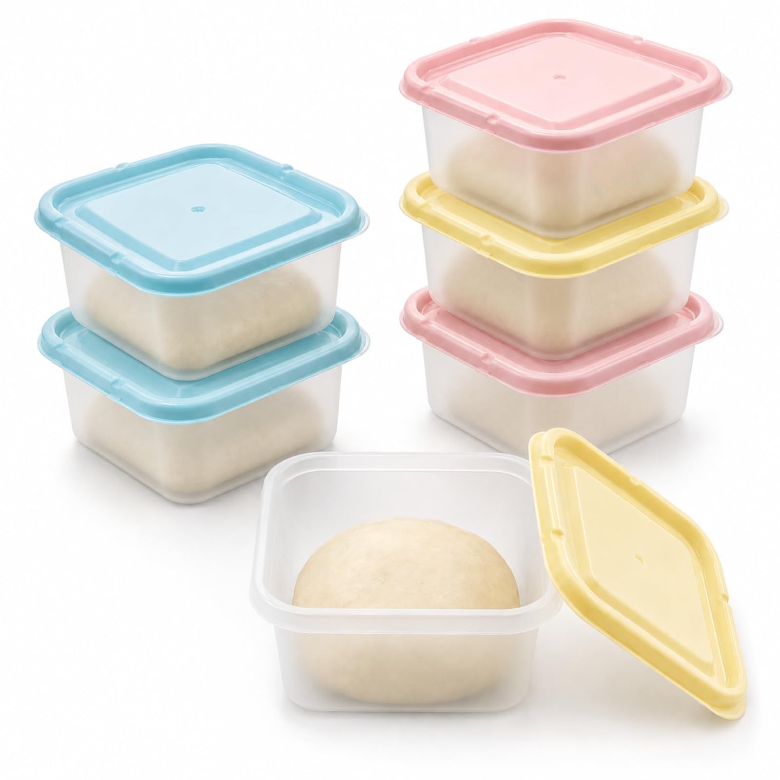 Punorric 6-Piece Pizza Dough Ball Box Set with Lids Dough Proofer & Bread Proofing Box, Small Dough Proofing Storage Organizer Pizza Making Accessories for Home Kitchen, (Pink/Blue/Green) Square