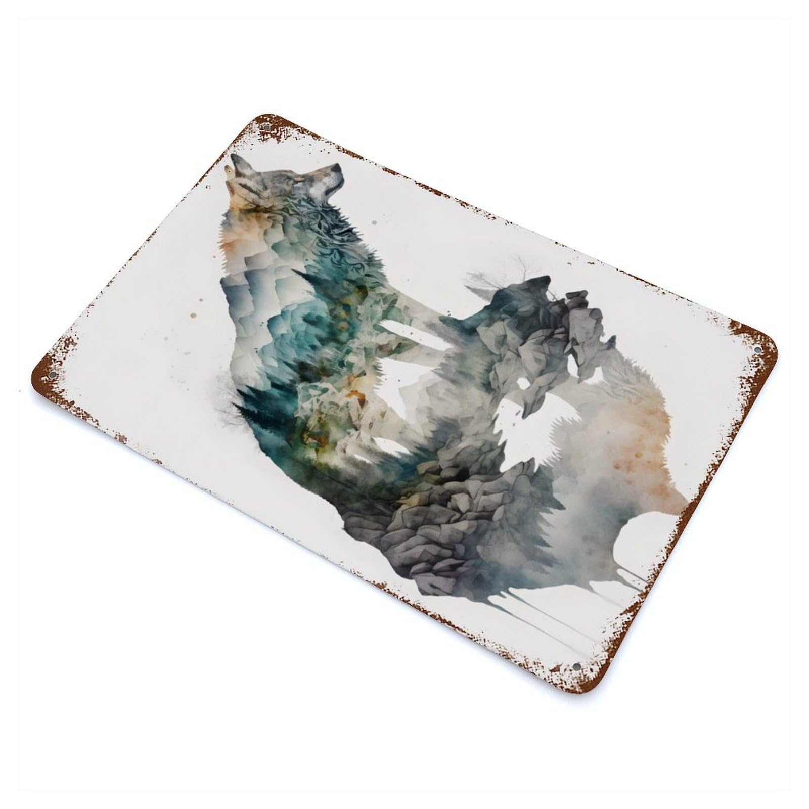 Wolf Watercolors Vintage Metal Tin Sign 11.8"x7.9", Ideal for Cafe, Home Bar And Lounge Decor