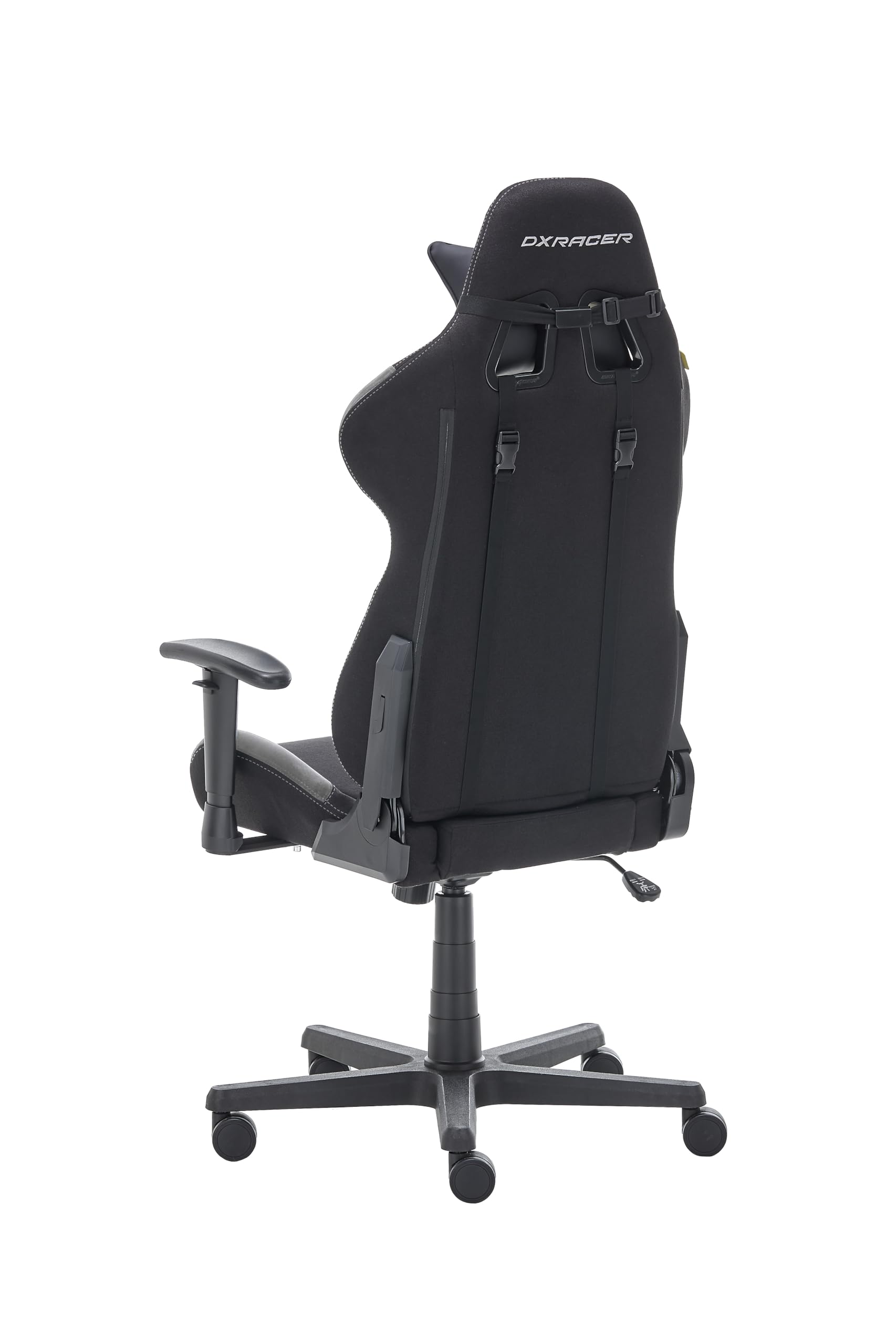DX Racer 5 - Silla de Escritorio/Oficina/Gaming, con Ruedas, Altura Ajustable, Tapizada, Reposabrazos, Madera, Negro/Gris, 74 x 52 x 123-132 cm
