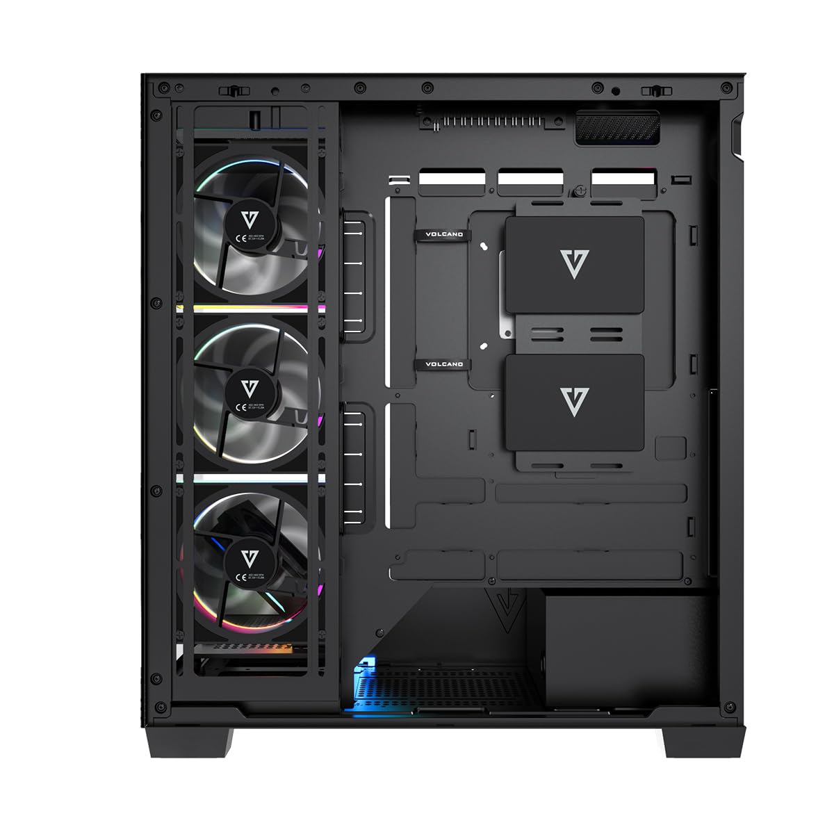 MODECOM Volcano STELLAR Plus ARGB Caja de gaming negra | Caja de ordenador de torre media con 5 ventiladores | Caja ATX para PC de alto rendimiento | Flujo de aire optimizado y ventana de visión |